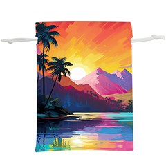 Ai Generated Tropical Island Sunset Landscape Lightweight Drawstring Pouch (XL)