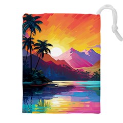 Ai Generated Tropical Island Sunset Landscape Drawstring Pouch (4xl) by Wegoenart