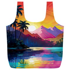 Ai Generated Tropical Island Sunset Landscape Full Print Recycle Bag (xxl) by Wegoenart