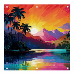 Ai Generated Tropical Island Sunset Landscape Banner and Sign 4  x 4 