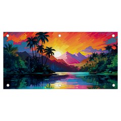 Ai Generated Tropical Island Sunset Landscape Banner And Sign 6  X 3  by Wegoenart