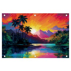 Ai Generated Tropical Island Sunset Landscape Banner And Sign 6  X 4  by Wegoenart