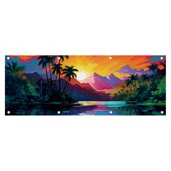 Ai Generated Tropical Island Sunset Landscape Banner and Sign 8  x 3 