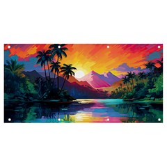 Ai Generated Tropical Island Sunset Landscape Banner and Sign 8  x 4 