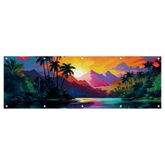 Ai Generated Tropical Island Sunset Landscape Banner and Sign 12  x 4 