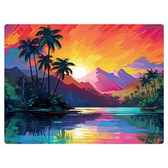 Ai Generated Tropical Island Sunset Landscape Premium Plush Fleece Blanket (Extra Small)