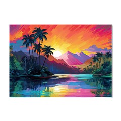 Ai Generated Tropical Island Sunset Landscape Crystal Sticker (A4)