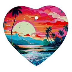 Tropical Island Sunset Landscape Ornament (heart) by Wegoenart