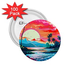 Tropical Island Sunset Landscape 2 25  Buttons (100 Pack)  by Wegoenart