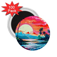 Tropical Island Sunset Landscape 2 25  Magnets (100 Pack)  by Wegoenart