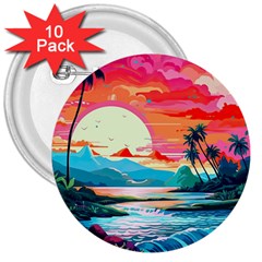 Tropical Island Sunset Landscape 3  Buttons (10 pack) 