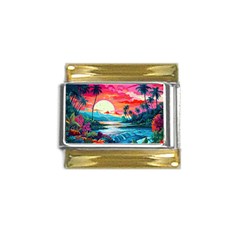 Tropical Island Sunset Landscape Gold Trim Italian Charm (9mm) by Wegoenart