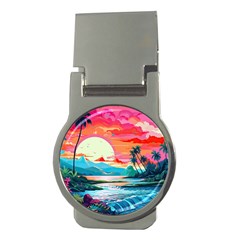 Tropical Island Sunset Landscape Money Clips (Round) 