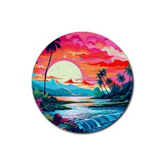 Tropical Island Sunset Landscape Rubber Round Coaster (4 pack)