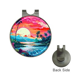 Tropical Island Sunset Landscape Hat Clips With Golf Markers by Wegoenart