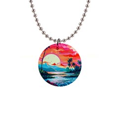 Tropical Island Sunset Landscape 1  Button Necklace by Wegoenart