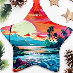 Tropical Island Sunset Landscape Star Ornament (Two Sides)