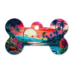 Tropical Island Sunset Landscape Dog Tag Bone (Two Sides)