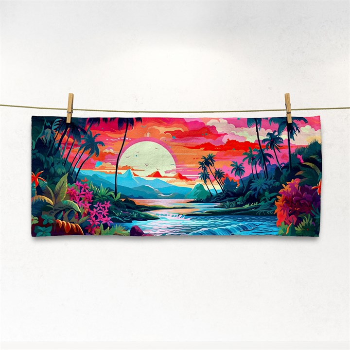 Tropical Island Sunset Landscape Hand Towel