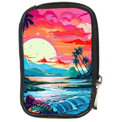 Tropical Island Sunset Landscape Compact Camera Leather Case by Wegoenart