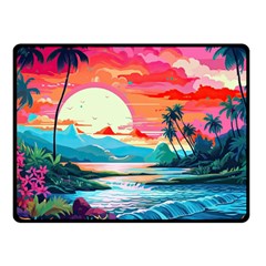 Tropical Island Sunset Landscape Fleece Blanket (Small)