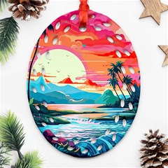 Tropical Island Sunset Landscape Oval Filigree Ornament (Two Sides)