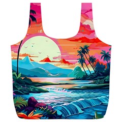 Tropical Island Sunset Landscape Full Print Recycle Bag (XL)