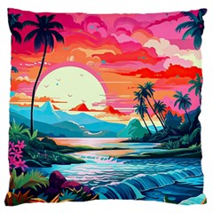 Tropical Island Sunset Landscape Large Premium Plush Fleece Cushion Case (One Side)