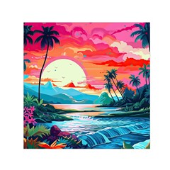 Tropical Island Sunset Landscape Square Satin Scarf (30  x 30 )