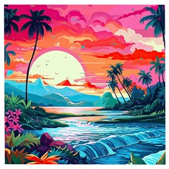 Tropical Island Sunset Landscape Wooden Puzzle Square