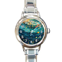 Confetti Ocean Themed Tropical Background Wallpaper Round Italian Charm Watch by Wegoenart