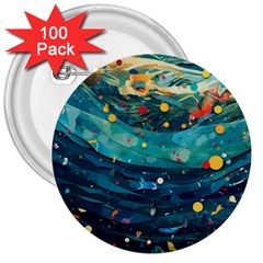 Confetti Ocean Themed Tropical Background Wallpaper 3  Buttons (100 Pack)  by Wegoenart