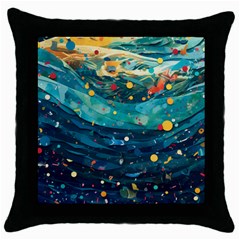 Confetti Ocean Themed Tropical Background Wallpaper Throw Pillow Case (black) by Wegoenart