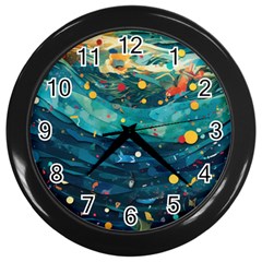 Confetti Ocean Themed Tropical Background Wallpaper Wall Clock (black) by Wegoenart