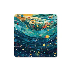 Confetti Ocean Themed Tropical Background Wallpaper Square Magnet by Wegoenart