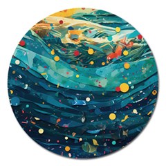 Confetti Ocean Themed Tropical Background Wallpaper Magnet 5  (round) by Wegoenart