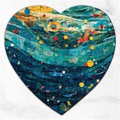 Confetti Ocean Themed Tropical Background Wallpaper Jigsaw Puzzle (heart) by Wegoenart