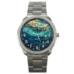 Confetti Ocean Themed Tropical Background Wallpaper Sport Metal Watch by Wegoenart