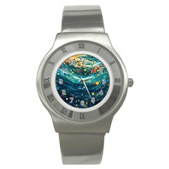 Confetti Ocean Themed Tropical Background Wallpaper Stainless Steel Watch by Wegoenart