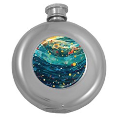 Confetti Ocean Themed Tropical Background Wallpaper Round Hip Flask (5 Oz) by Wegoenart