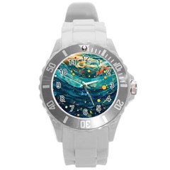 Confetti Ocean Themed Tropical Background Wallpaper Round Plastic Sport Watch (l) by Wegoenart