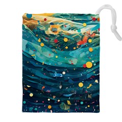 Confetti Ocean Themed Tropical Background Wallpaper Drawstring Pouch (5xl) by Wegoenart