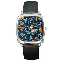 Confetti Ocean Themed Tropical Background Wallpaper 2 Square Metal Watch by Wegoenart