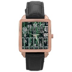 Printed Circuit Board Circuits Rose Gold Leather Watch  by Celenk