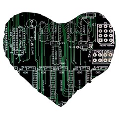 Printed Circuit Board Circuits Large 19  Premium Flano Heart Shape Cushions by Celenk