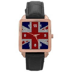 Union Jack Flag British Flag Rose Gold Leather Watch  by Celenk