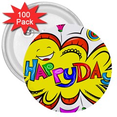 Happy Happiness Child Smile Joy 3  Buttons (100 Pack)  by Celenk