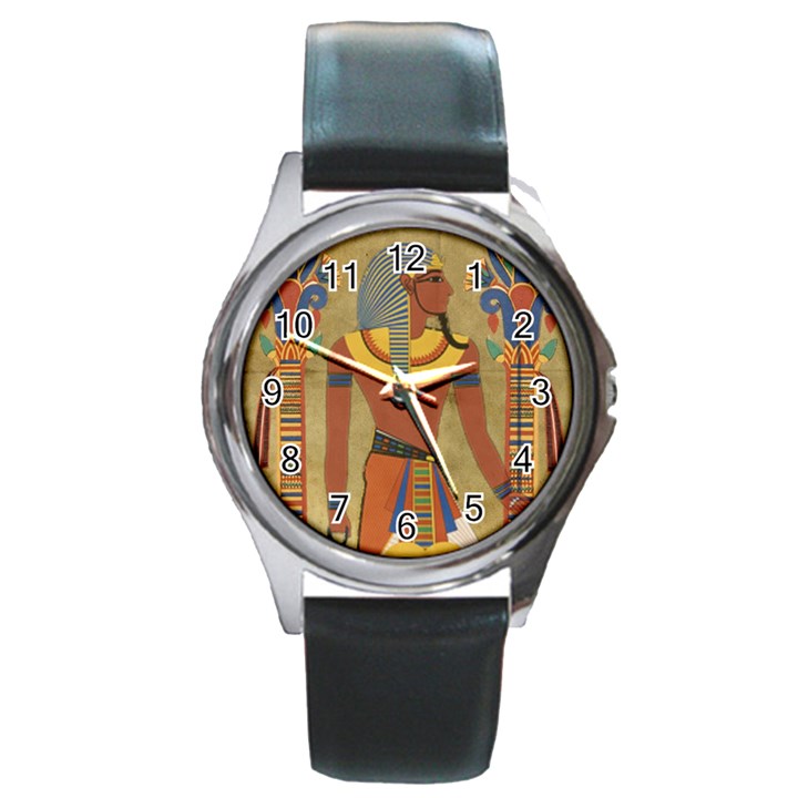 Egyptian Tutunkhamun Pharaoh Design Round Metal Watch