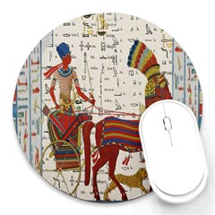 Egyptian Tutunkhamun Pharaoh Design Round Mousepad by Celenk