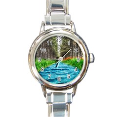 River Forest Landscape Nature Round Italian Charm Watch